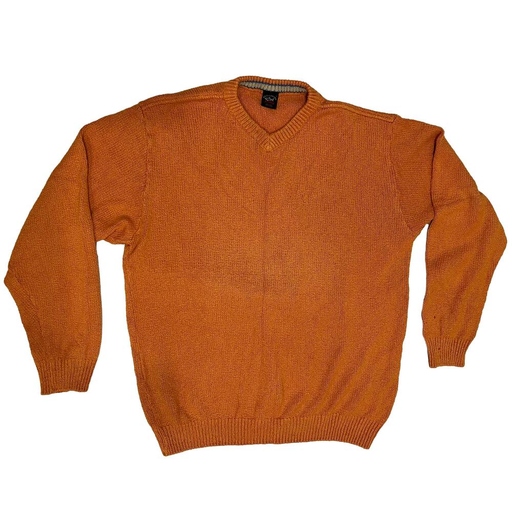 Paul & Shark Yachting Cotton Sweater Men XL Orange Chunky Knit Made in Italy